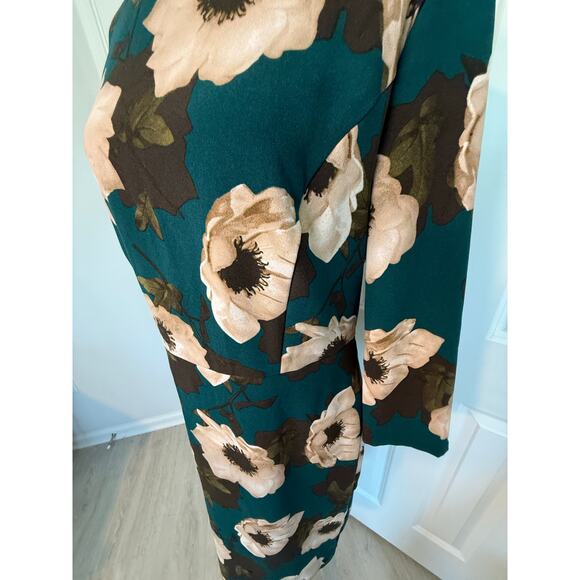 Banana Republic Green Floral Dress Stretch Elegant Women 10 Office Wedding Guest - Picture 6 of 11